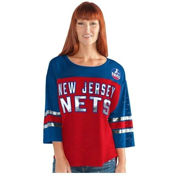 GIII 4 Her Tops - NBA New Jersey Nets Womens First Team Mesh Top GIII For Her Red Blue Size Large